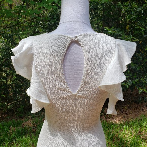 C/MEO COLLECTIVE Fit & Flare Ruffle Hem Mini Dress in Ivory Size Medium New - Picture 10 of 11